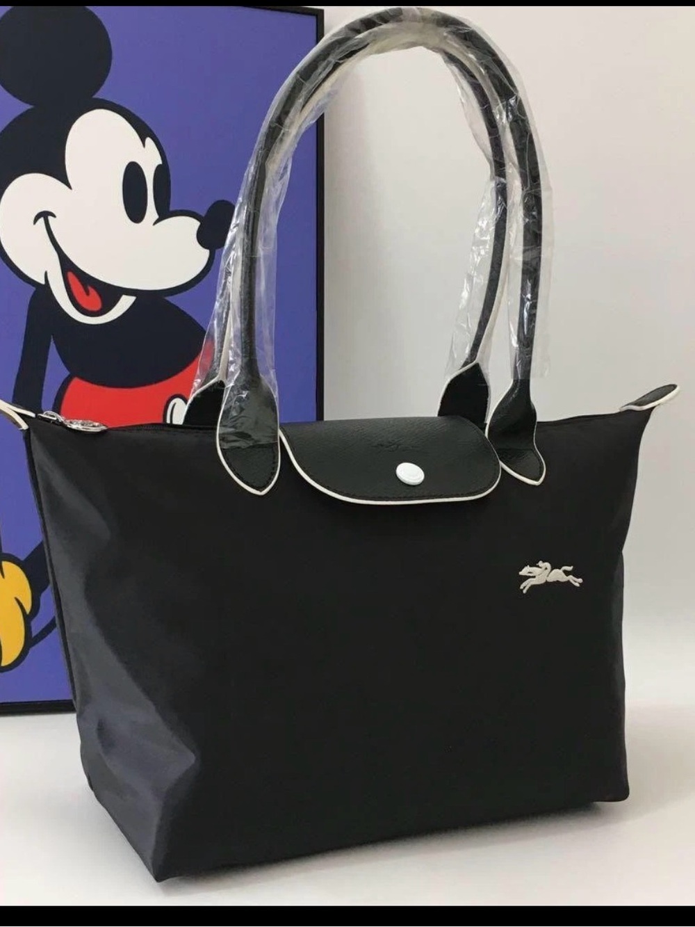 Longchamp Black Tote with Silver Logo